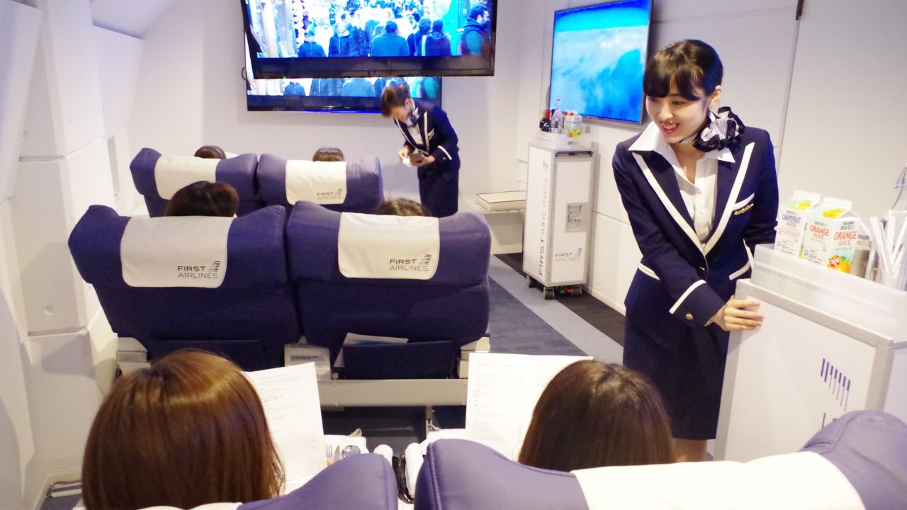 First Airlines replicates the inside of a real aircraft.