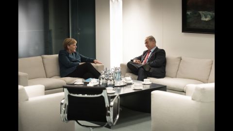 Netanyahu and German Chancellor Angela Merkel talk in Berlin in October 2015.
