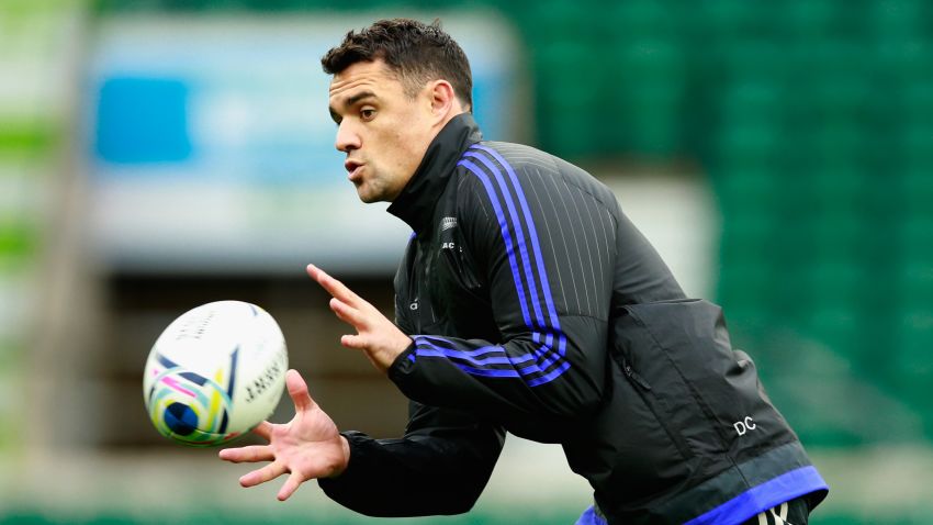 LONDON, ENGLAND - OCTOBER 23:  Daniel Carter of the All Blacks takes a pass during a New Zealand All Blacks Captain's Run at Twickenham Stadium on October 23, 2015 in London, United Kingdom.  (Photo by Phil Walter/Getty Images)