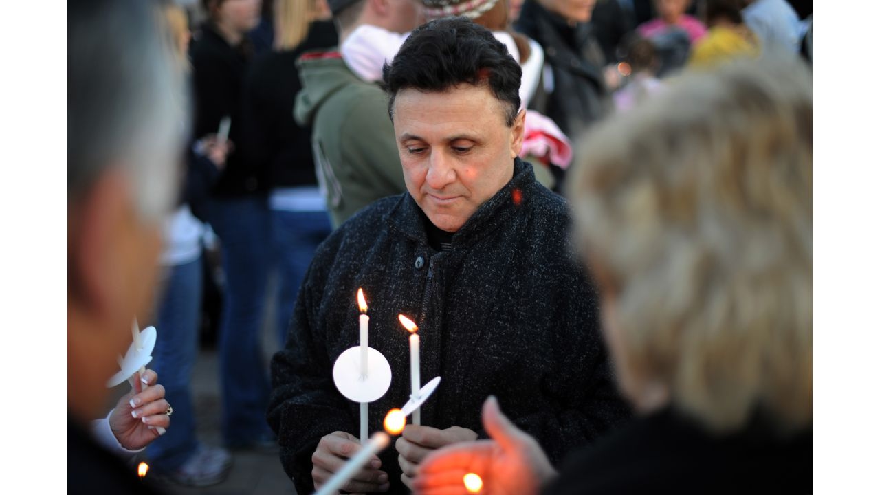 Columbine High School Principal Frank Deangelis at a candlelight vigil for victims of that 1999 shooting.