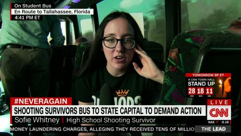 Sofie Whitney, a student at  Marjory Stoneman Douglas High School, spoke to CNN from a bus headed to Tallahassee.