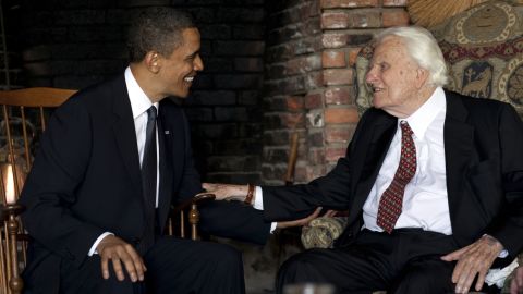 US President Barack Obama meets with Graham at his Montreat home in 2010.