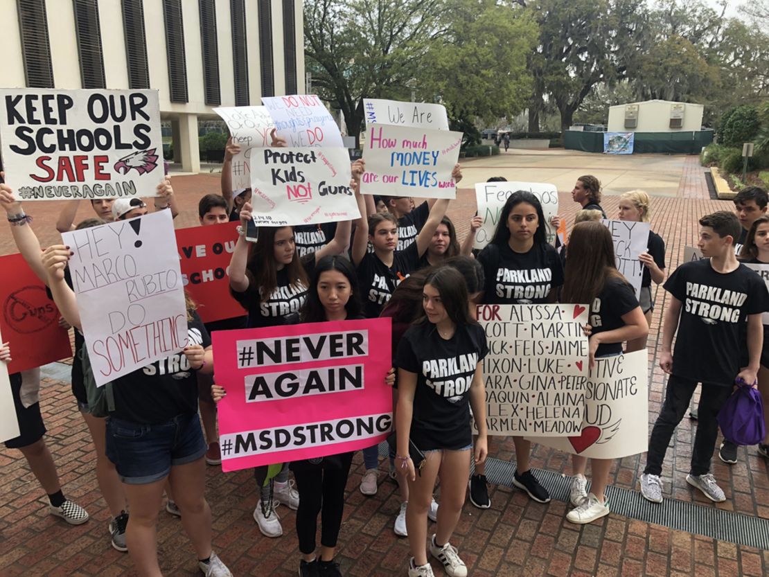 Students from nearby South Florida schools showed up to cheer Marjory Stoneman Douglas students as they departed for Tallahassee this week. 