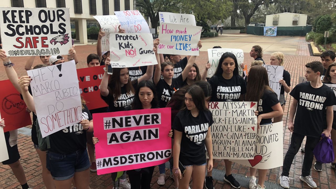 Students from nearby South Florida schools showed up to cheer Marjory Stoneman Douglas students as they departed for Tallahassee this week.