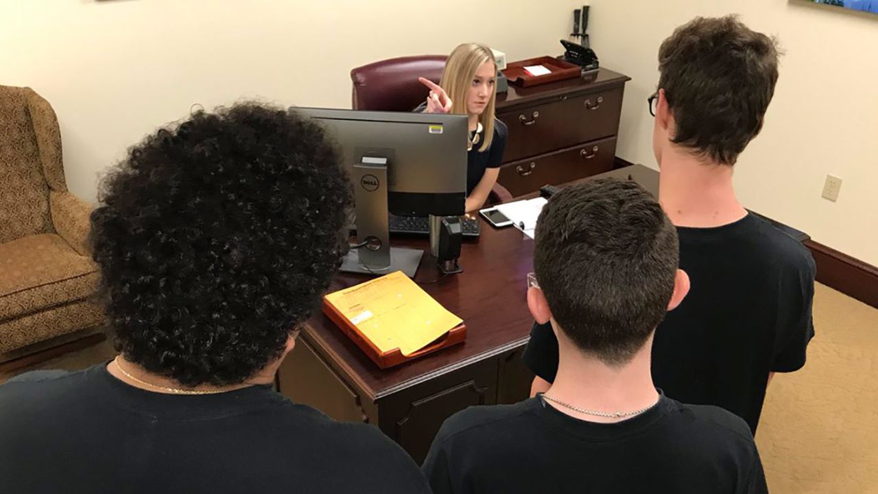 Stoneman Douglas High students are turned away Wednesday from the Florida Senate president's office.