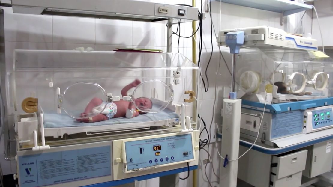 A baby in the last remaining neonatal unit in Eastern Ghouta, which has moved underground. There are only 8 machines and limited staff.
