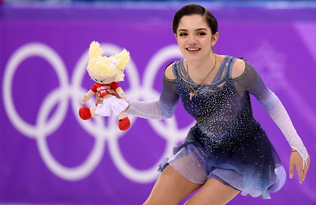 Evgenia Medvedeva competes during the Women's Single Skating Short Program on day twelve of the PyeongChang 2018 Winter Olympic Games.