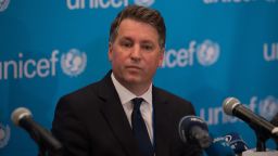 UNICEF Deputy Executive Director Justin Forsyth speaks during a UNICEF media briefing on the report, "Uprooted: The Growing crisis for refugee and migrant children" at UNICEF House September 6, 2016 in New York. / AFP / Bryan R. Smith        (Photo credit should read BRYAN R. SMITH/AFP/Getty Images)