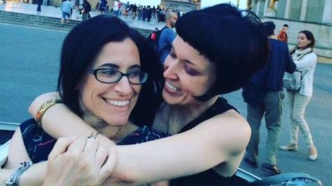 Fatma Marouf, left, and Bryn Esplin vacation in Paris.