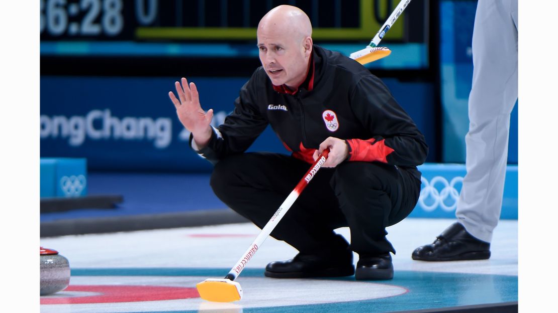 Canada's Kevin Koe during the curling men's semifinal game.