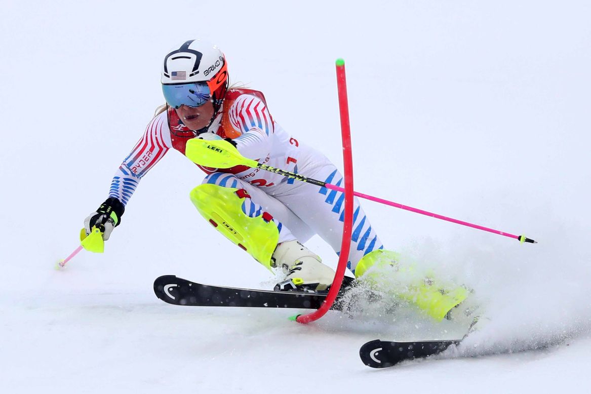 Lindsey Vonn misses a gate during the slalom portion of the combined. It might have been the last Olympic race for the American, who was in first place after the downhill.