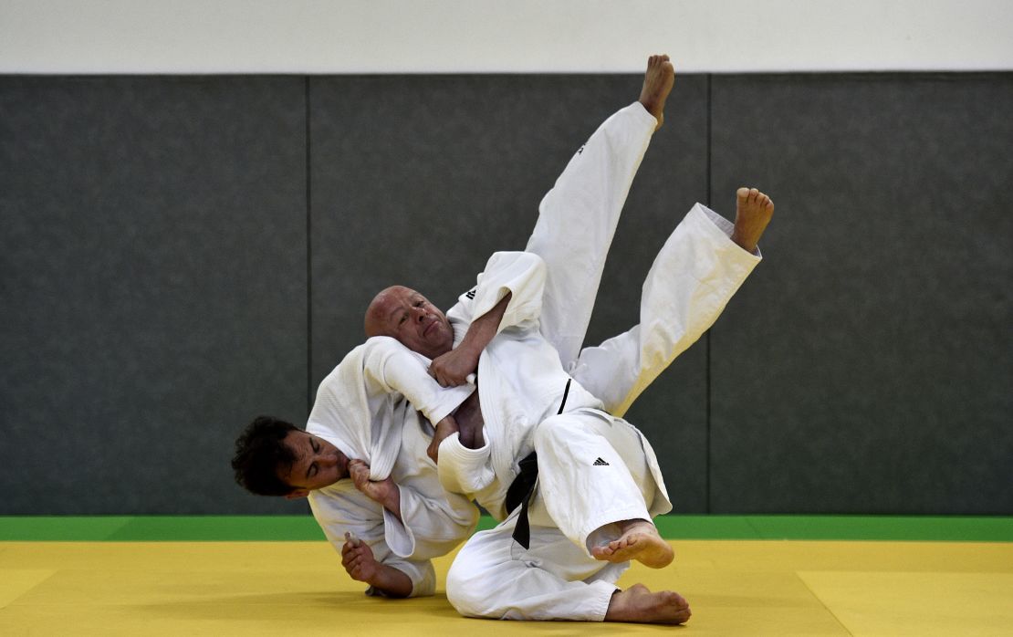 Marx takes part in a training session with a Mongolian judo team