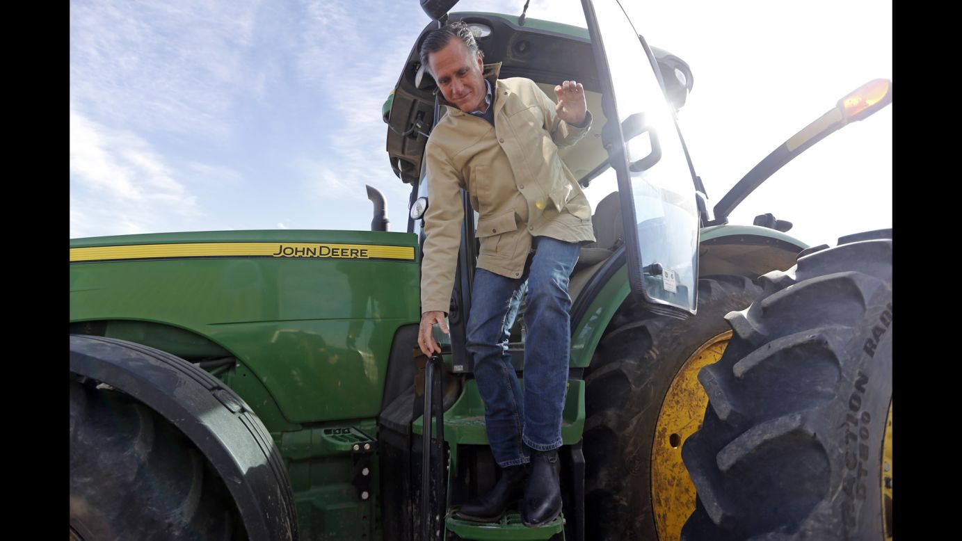 Former Republican presidential candidate Mitt Romney climbs down from a tractor during a tour of a Utah dairy farm on Friday, February 16. Romney <a href="https://www.cnn.com/2018/02/16/politics/mitt-romney-senate-utah/index.html" target="_blank">announced in a video</a> released on Friday that he will run for the US Senate from Utah. <a href="https://www.cnn.com/2018/02/19/politics/mitt-romney-donald-trump-utah/index.html" target="_blank">President Trump endorsed Romney's</a> bid for a seat.