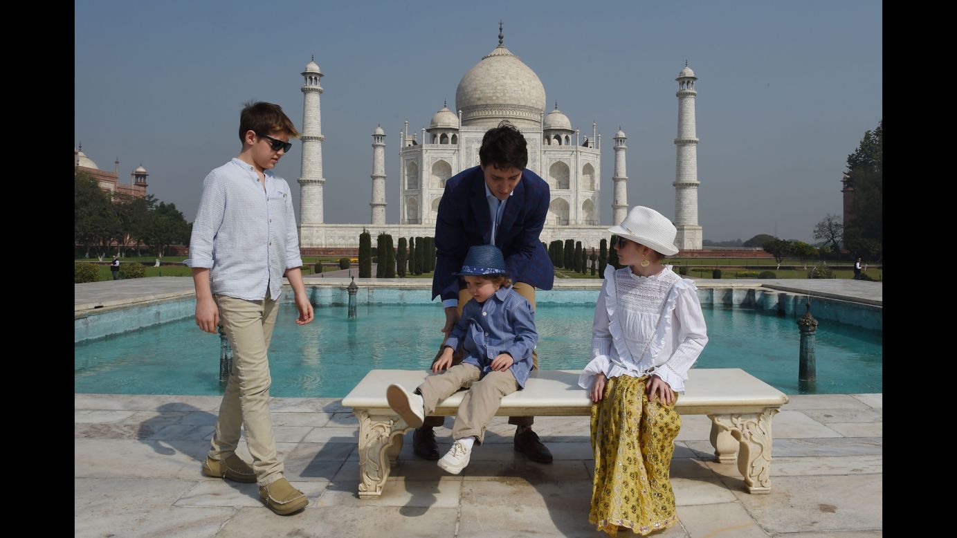 Prime Minister of Canada Justin Trudeau gathers his children for a photo during their visit to the Taj Mahal on Sunday, February 18. Trudeau and his family are in India for a <a href="https://www.cnn.com/2018/02/22/asia/extremist-scandal-trudeau-india-visit-intl/index.html" target="_blank">week-long trip</a> aimed at boosting economic ties between the two countries. 
