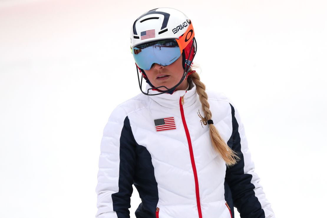 Lindsey Vonn of the United States inspects the course prior to the Ladies' Alpine Combined.