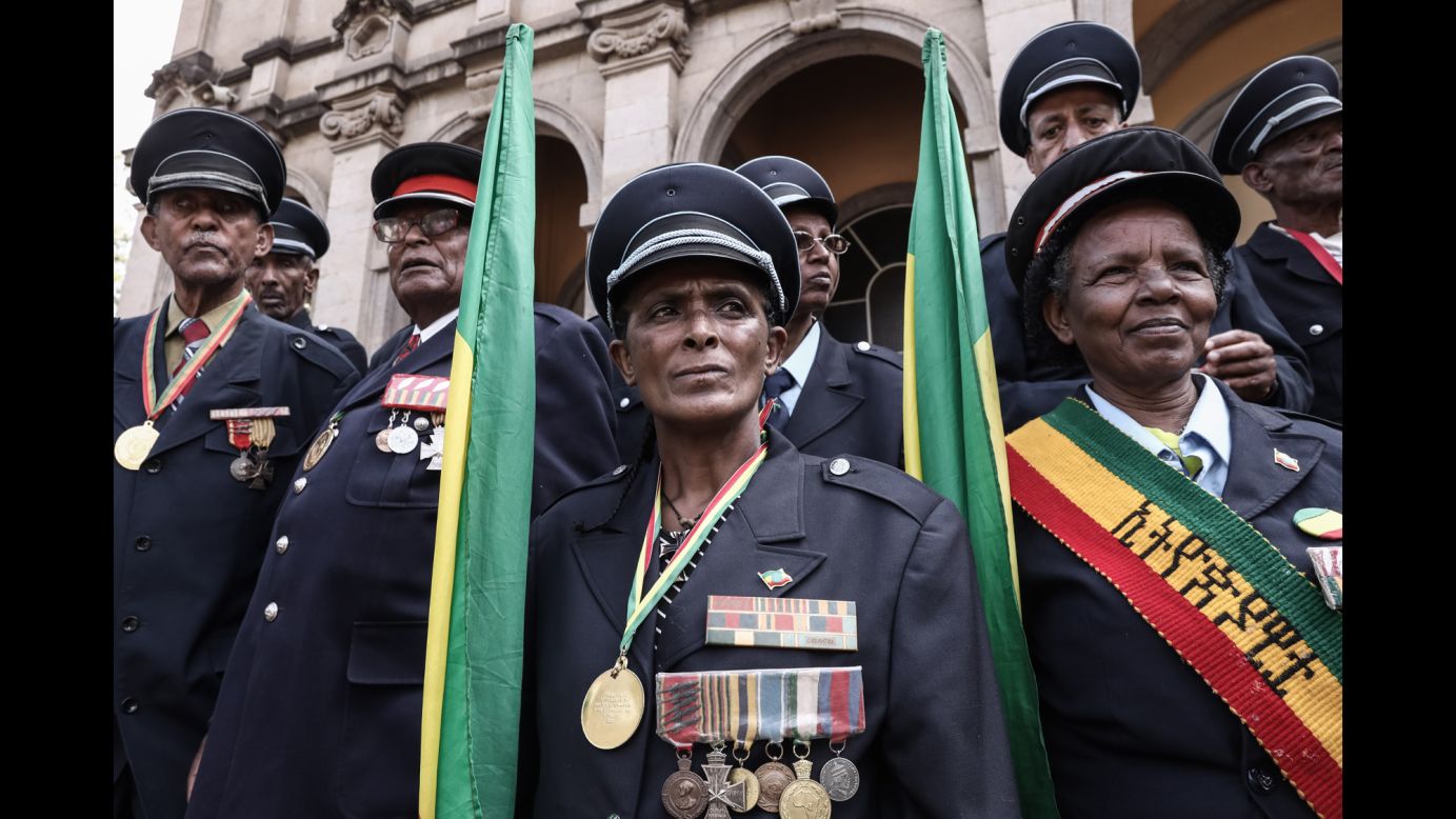Ethiopian war veterans and priests attend a memorial service on Monday, February 19, commemorating the anniversary of the "Addis Ababa Massacre" or Graziani Massacre, where, according to various sources, between 20,000 and 30,000 Ethiopians were killed by Italian occupying forces on February 19, 1937, in Addis Ababa, Ethiopia.