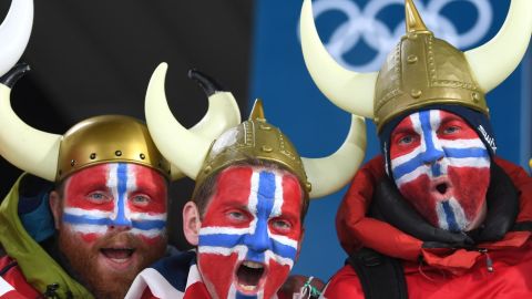 Norway fans pose at the Pyeongchang 2018 Winter Olympic Games.