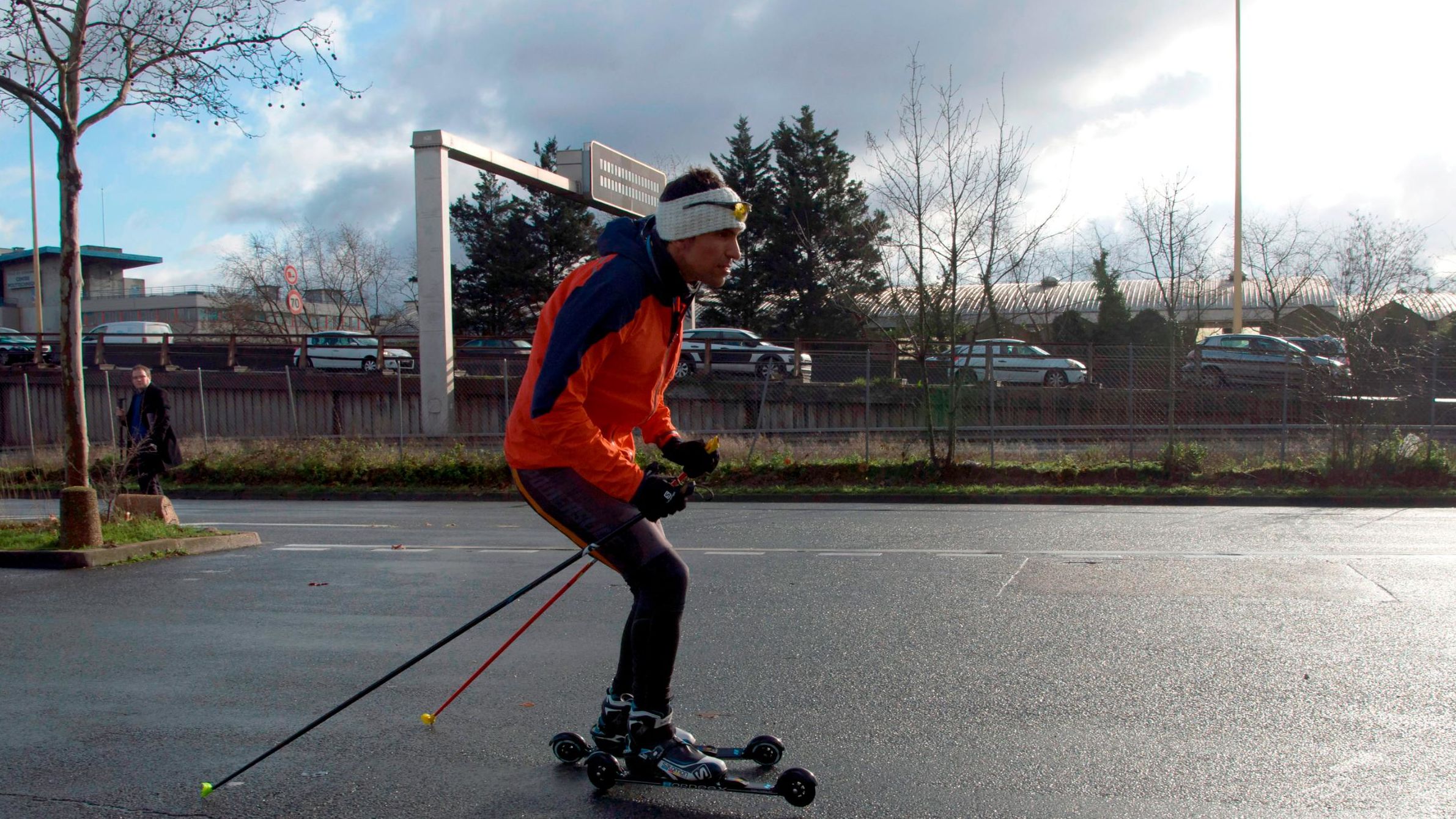 Morocco's Azzimani trains on roller skis