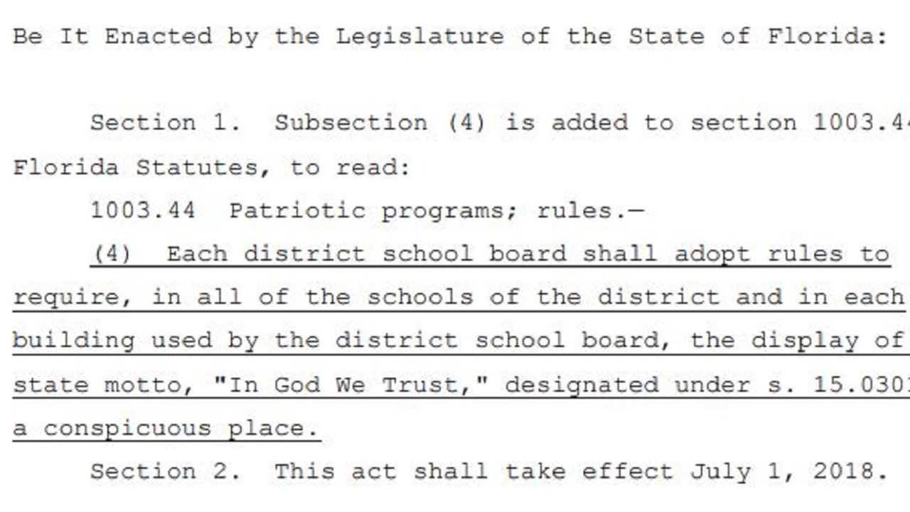 Florida lawmakers advance a bill that requires 'In God We Trust