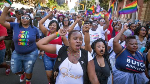Members of the South African Lesbian, Gay, Bisexual and Transgender and Intersex (LGBTI) community at the annual Gay Pride Parade in Durban in 2017.