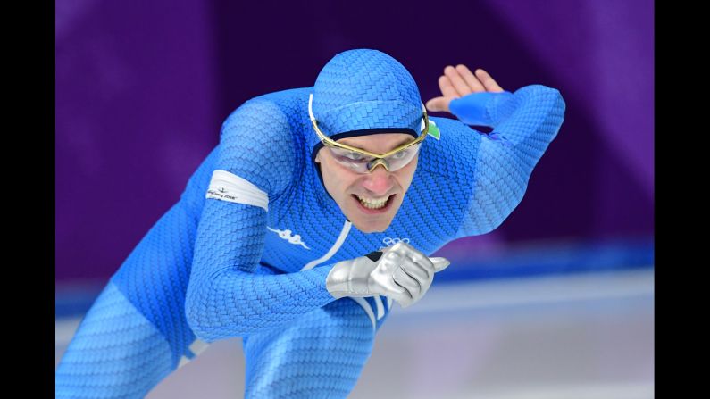 Italian speedskater Mirko Giacomo Nenzi competes in the 1,000 meters.