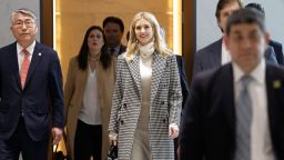 Ivanka Trump (C), advisor to and daughter of US President Donald Trump, arrives at Incheon International Airport in Incheon on February 23, 2018, to attend the closing ceremony of the 2018 Pyeongchang Winter Olympic Games on February 25.
Trump's daughter Ivanka arrived in Seoul on February 23 to attend the Pyeongchang Winter Olympics closing ceremony, where a top North Korean general will also be present. / AFP PHOTO / POOL / Ahn Young-joon        (Photo credit should read AHN YOUNG-JOON/AFP/Getty Images)