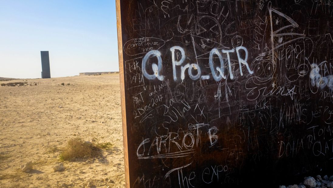 <strong>Graffiti magnet: </strong>The remote sculpture has inevitably attracted graffiti -- much of it voicing Qatari national pride.