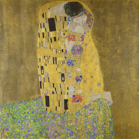 Gustav Klimt's most famous painting "Der Kuss," better known as "The Kiss."