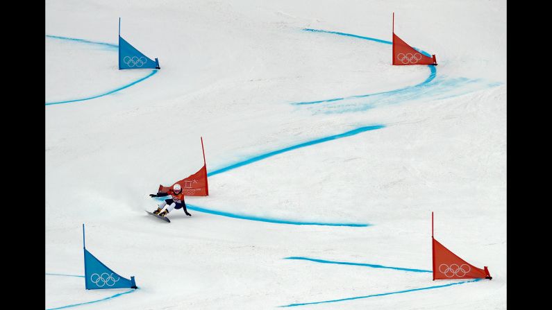 Slovenia's Gloria?Kotnik races down the course for the parallel giant slalom.
