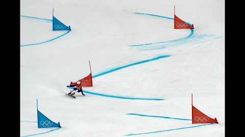 Slovenia's Gloria Kotnik races down the course for the parallel giant slalom.