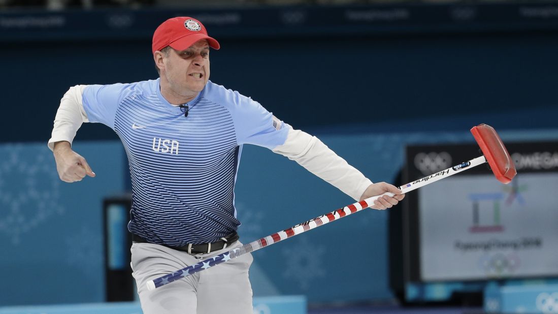 US skip John Shuster reacts during the men's curling final against Sweden. The Americans won gold in the event for the first time ever.