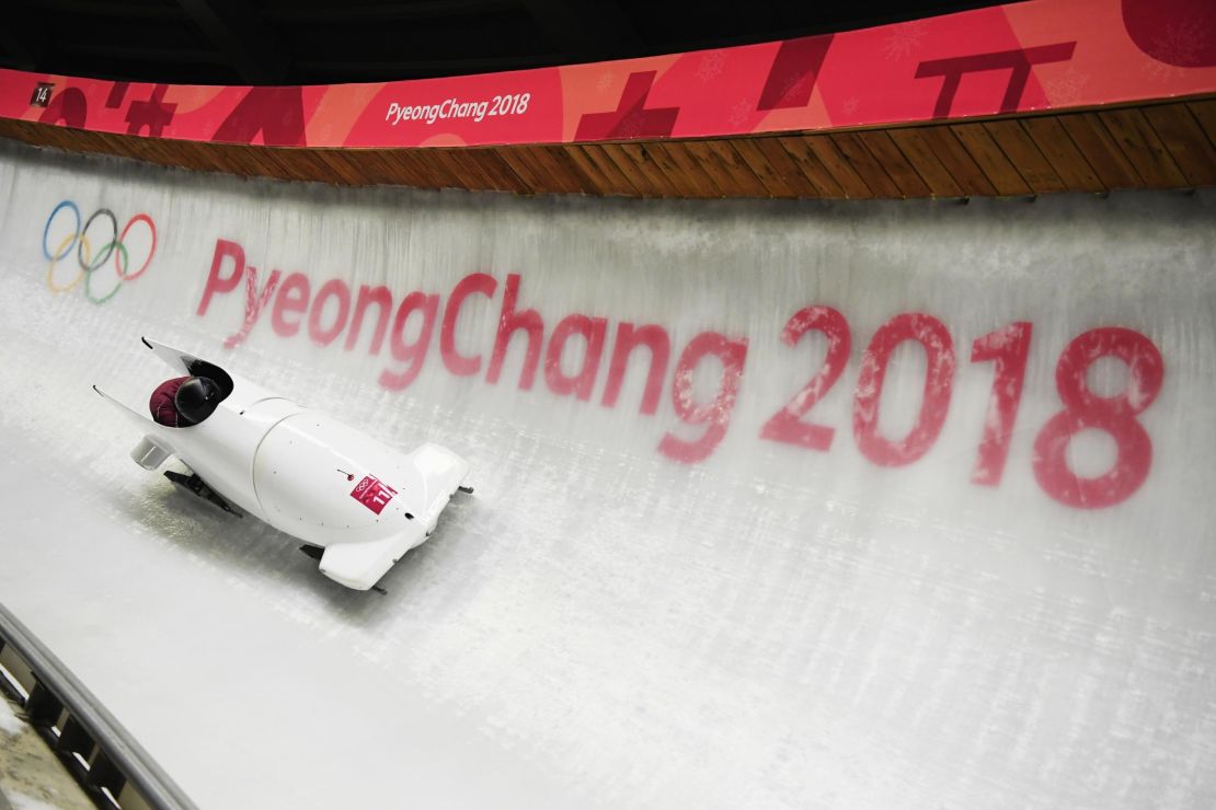 Russian bobsled duo Nadezhda Sergeeva and Anastasia Kocherzhova compete at PyeongChang 2018.