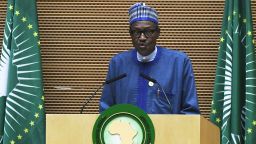 Nigeria's President Muhammadu Buhari speaks  at the opening of the Ordinary Session of the Assembly of Heads of State and Government during the 30th annual African Union summit in Addis Ababa on January 28, 2018. / AFP PHOTO / SIMON MAINA        (Photo credit should read SIMON MAINA/AFP/Getty Images)