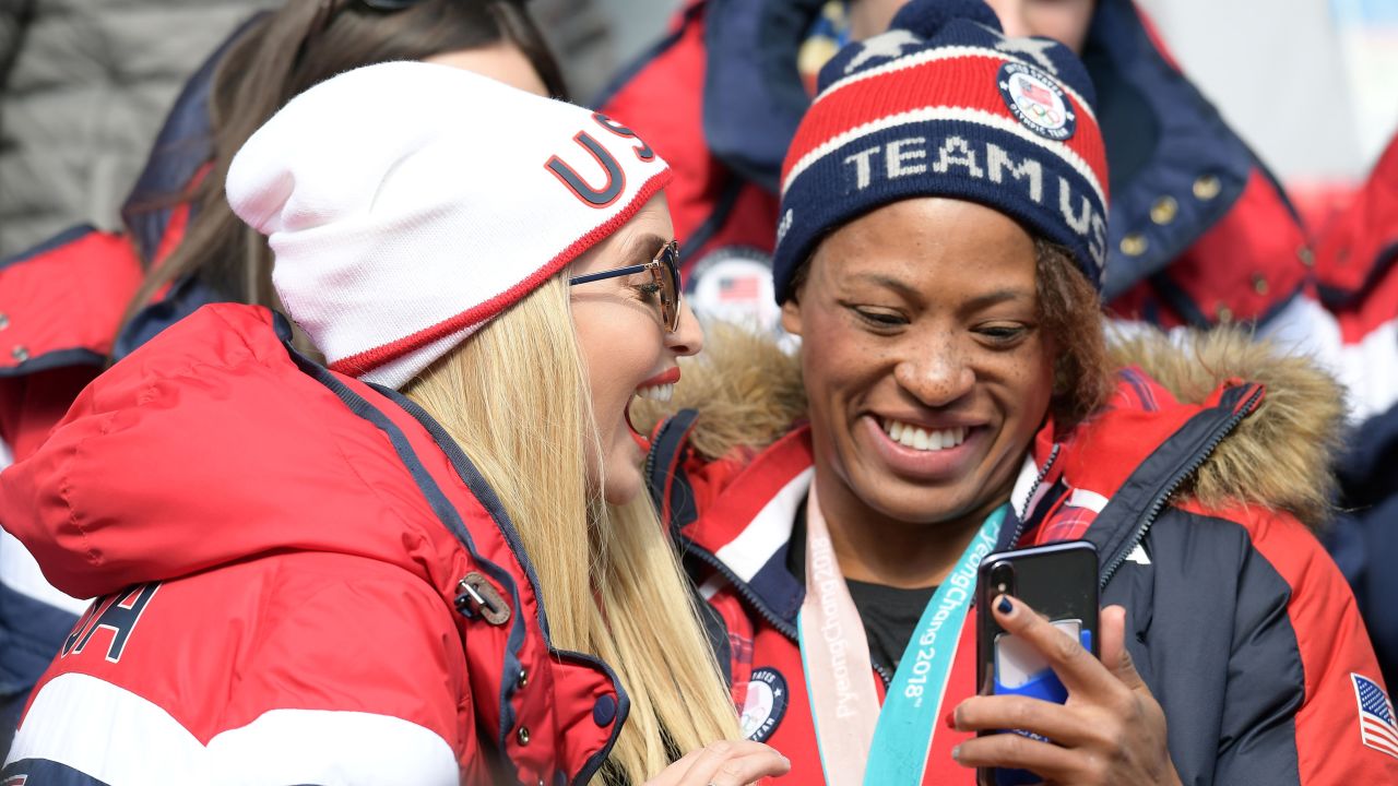 Ivanka Trump talks to US athlete Lauren Gibbs as they attend the four-man bobsled event. Gibbs won silver in the two-woman bobsled earlier in these Games.