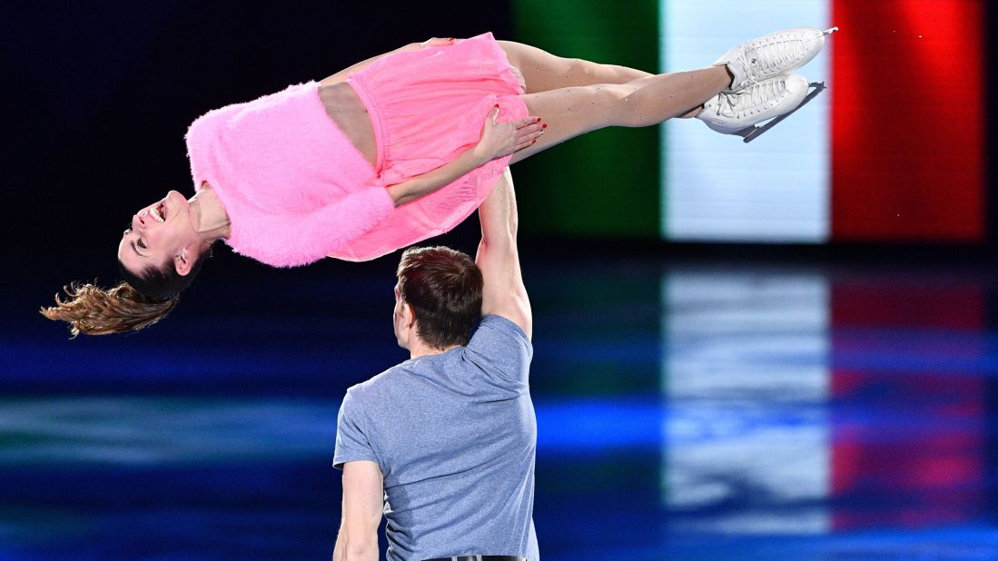 Italian figure skaters Valentina Marchei and Ondrej Hotarek perform in the gala exhibition.