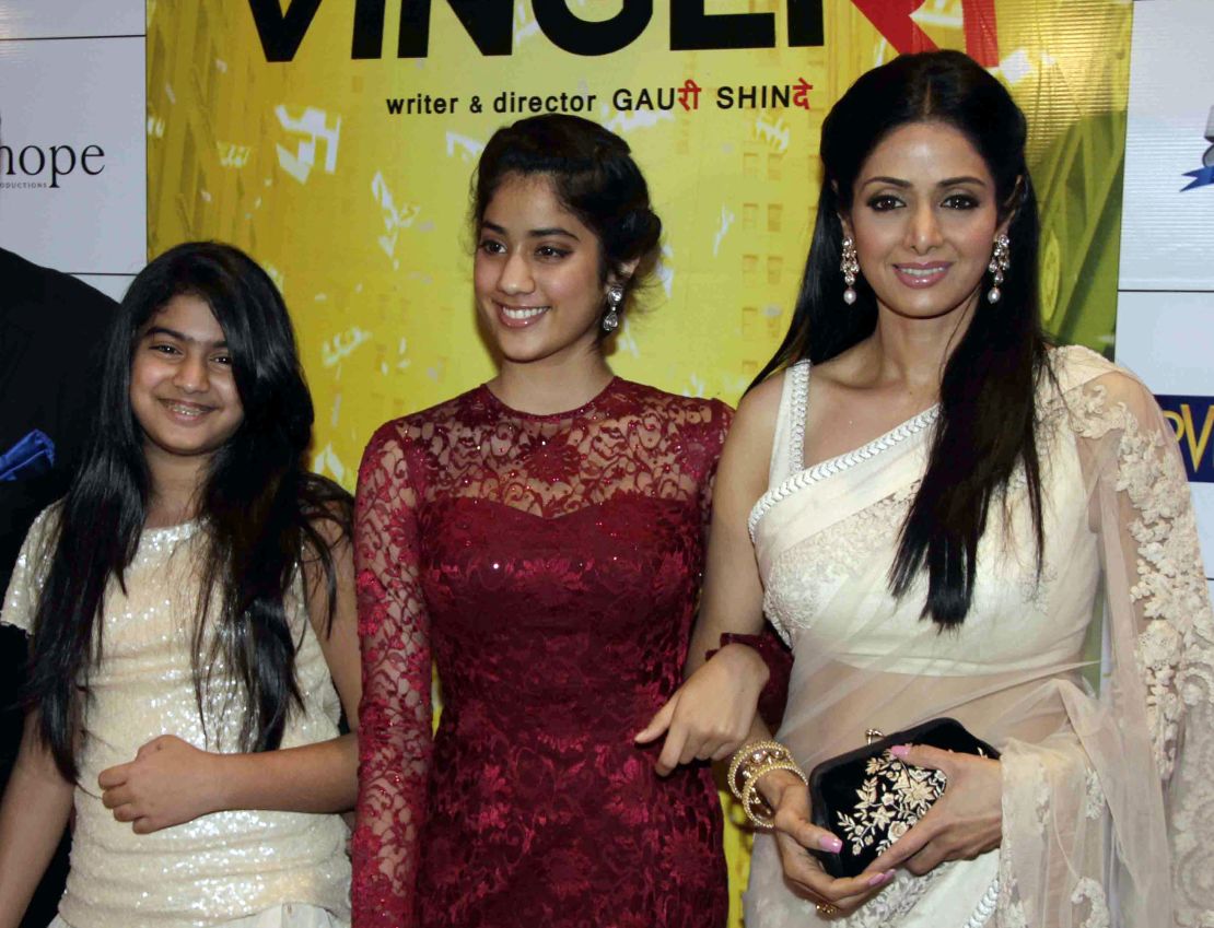 Sridevi, right, with her daughters Jhanvi, center, and Khushi in 2012 at the premiere of "English Vinglish."