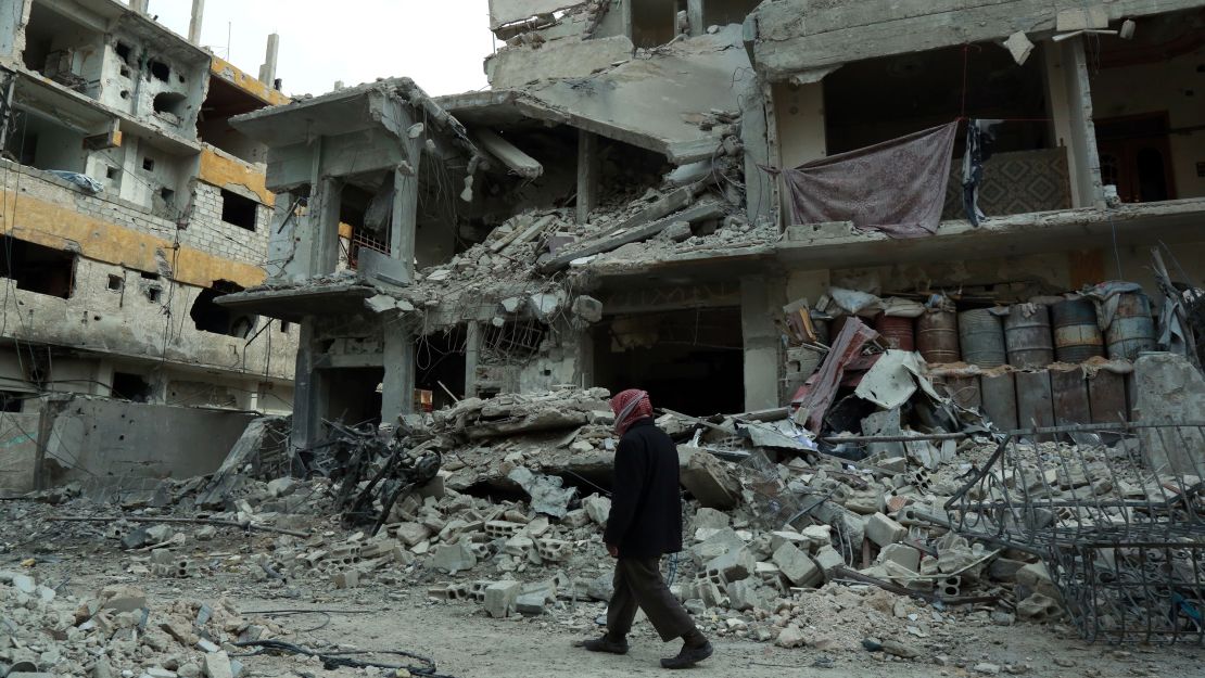 Damaged buildings in Eastern Ghouta, pictured on February 25.
