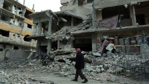 Damaged buildings in Eastern Ghouta, pictured on February 25.