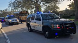 Sheriff vehicles are seen at Marjory Stoneman Douglas High School in Parkland, Florida, a city about 50 miles (80 kilometers) north of Miami on February 14, 2018 following a school shooting.
A gunman opened fire at the Florida high school, an incident that officials said caused "numerous fatalities" and left terrified students huddled in their classrooms, texting friends and family for help.
The Broward County Sheriff's Office said a suspect was in custody. / AFP PHOTO / Michele Eve SANDBERG        (Photo credit should read MICHELE EVE SANDBERG/AFP/Getty Images)
