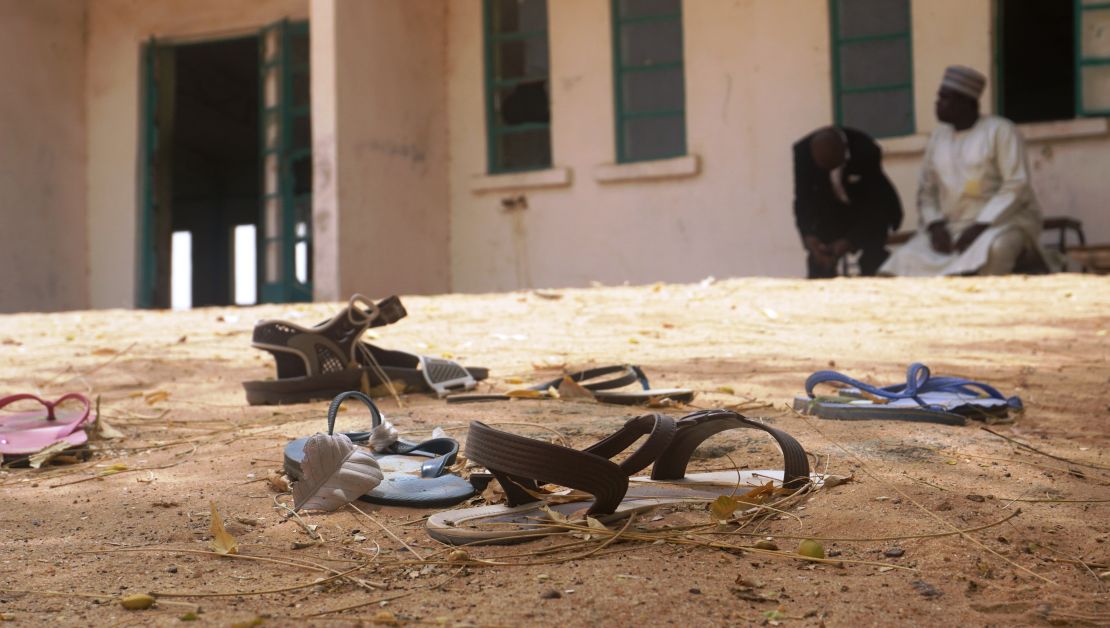 Sandals strewn in the yard of the girls' school in Dapchi, Nigeria, on February 22.  
