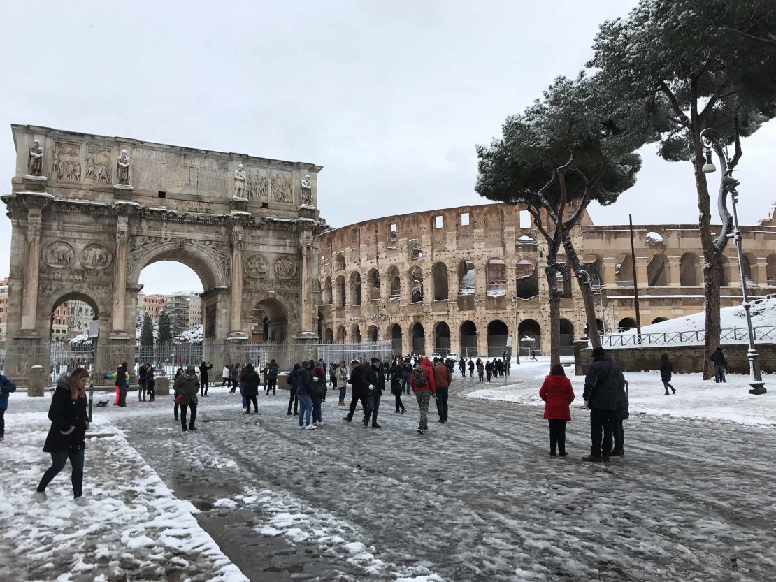 Snow in Rome is unusual but not unprecedented, with the city having snowfall around this time five years ago. 