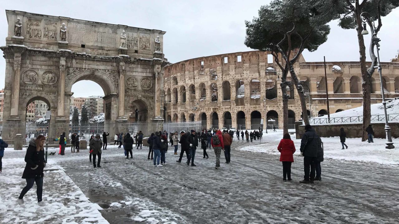 Snow in Rome is unusual but not unprecedented, with the city having snowfall around this time five years ago. 