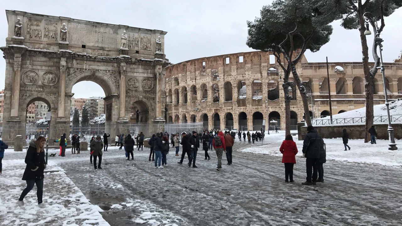 Snow in Rome is unusual but not unprecedented, with the city having snowfall around this time five years ago.