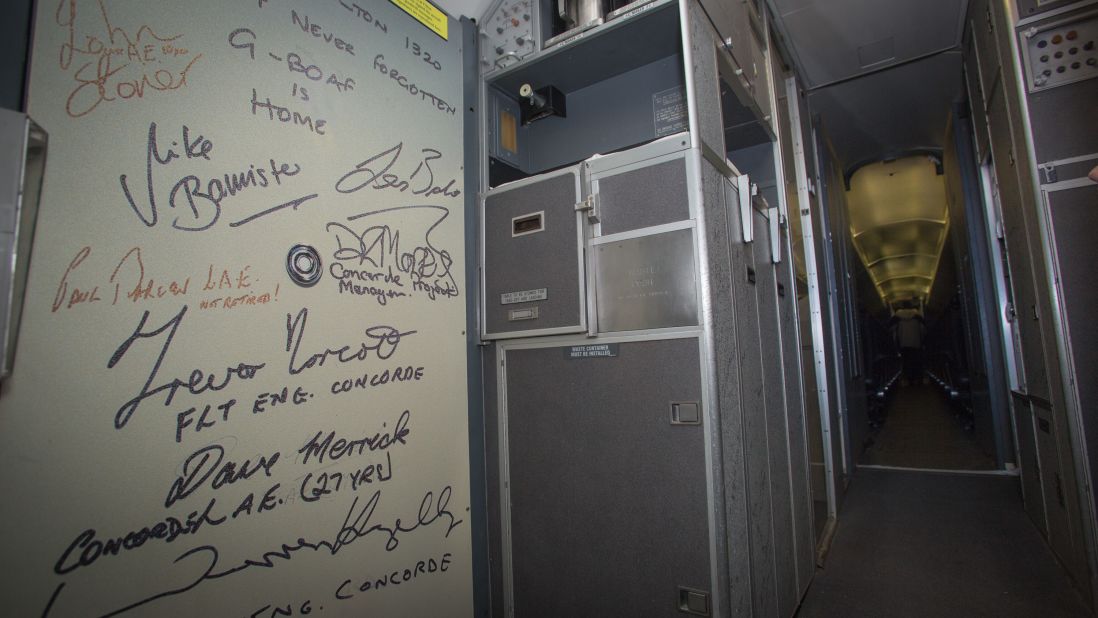 <strong>Final flight:</strong> Crew members on board for Concorde's last journey signed their names on a door panel inside the aircraft. 