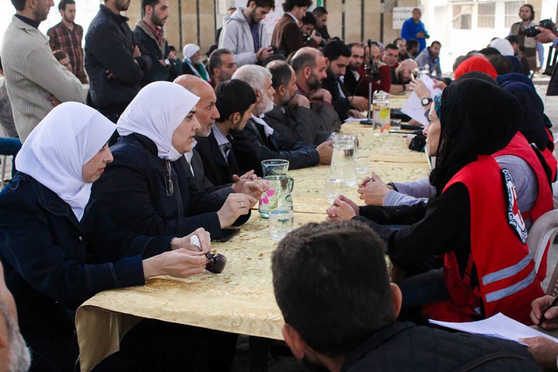 Bayan Rehan in meetings after the arrival of an aid convoy to Eastern Ghouta last November. 