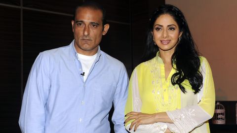 Actor Akshaye Khanna attends a promotional event with Sridevi for the film "Mom in Mumbai" in June 2017. 