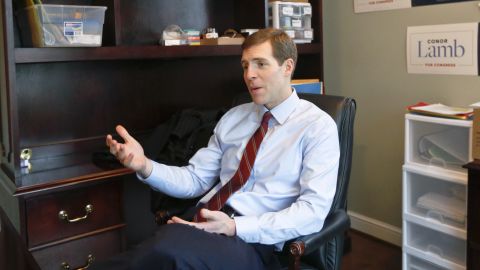 Conor Lamb, the Democratic nominee for the March 13th special election in Pennsylvania's 18th Congressional District, talks about his campaign at his headquarters in Mount Lebanon, Pa., in February.
