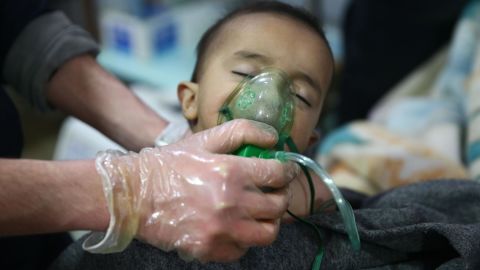 A child received treatment in Eastern Ghouta on Sunday. 