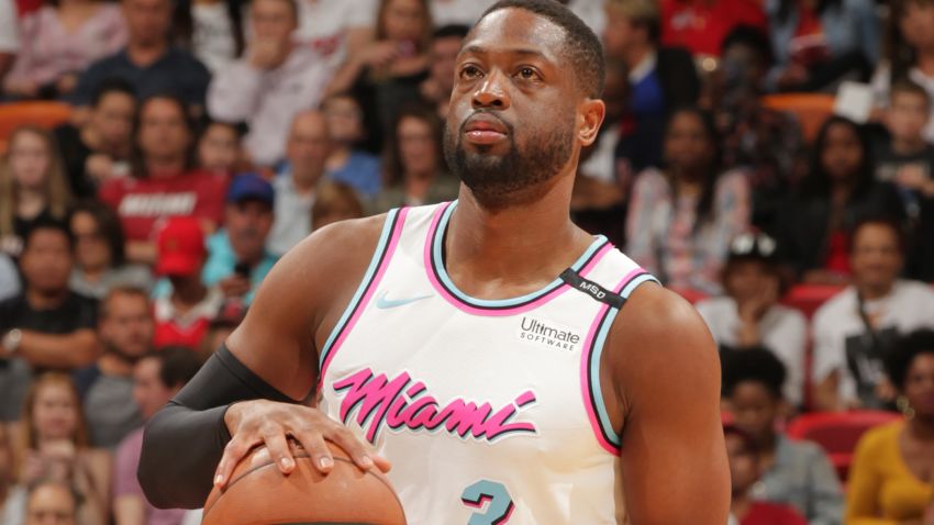 MIAMI, FL - FEBRUARY 24: Dwyane Wade #3 of the Miami Heat looks to pass the ball during the game against the Memphis Grizzlies on February 24, 2018 at American Airlines Arena in Miami, Florida. NOTE TO USER: User expressly acknowledges and agrees that, by downloading and or using this Photograph, user is consenting to the terms and conditions of the Getty Images License Agreement. Mandatory Copyright Notice: Copyright 2018 NBAE (Photo by Oscar Baldizon/NBAE via Getty Images)