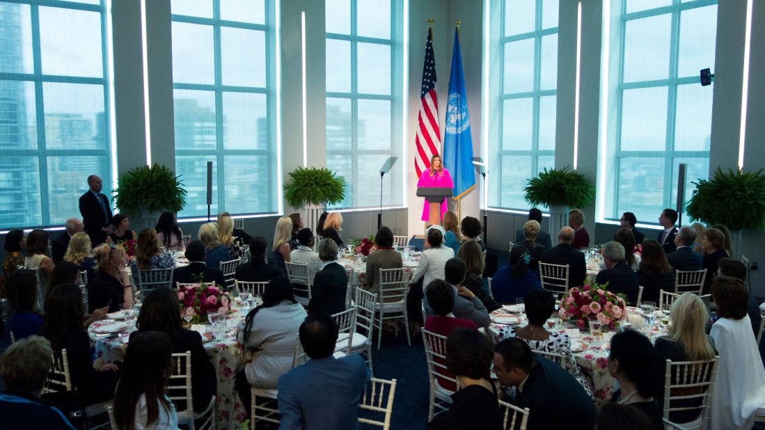 Trump addresses other spouses of world leaders at a <a href="https://www.cnn.com/videos/politics/2017/09/20/melania-trump-entire-united-nations-children-speech-sot.cnn" target="_blank">United Nations luncheon</a> in September.